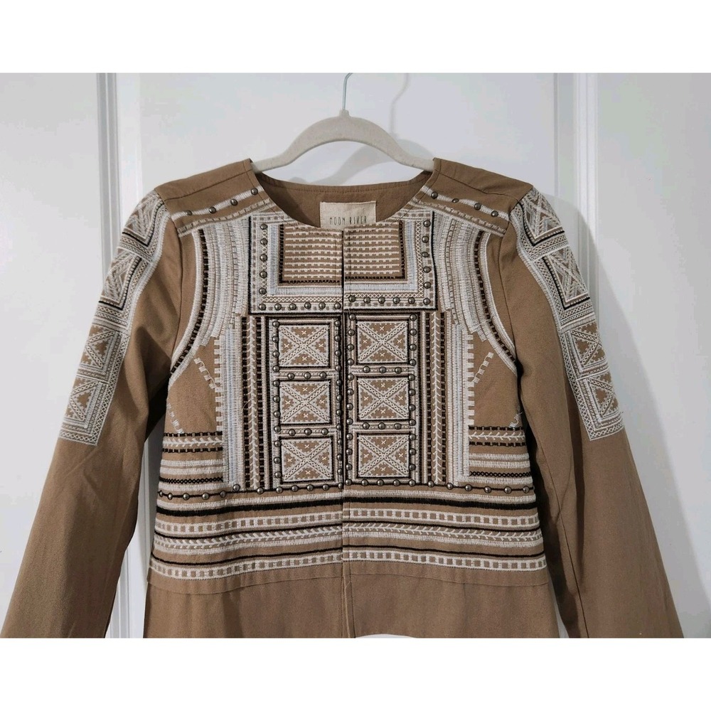 Anthropologie Moon River  Women's Beige Tan Embroidered Short Jacket Coat Size S - Picture 3 of 12